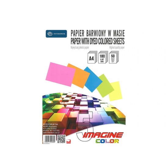 Χαρτιά Επτύπωσης - Χαρτί Interdruk A4 180gr έντονα χρώματα 50φ. (5 χρώματα Χ 10φ.) Χρωματιστα Χαρτιά