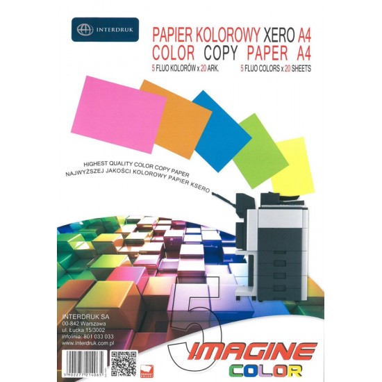 Χαρτιά Επτύπωσης - Χαρτί Interdruk Α4 80gr έντονα χρώματα (5 χρώματα Χ 20φ.) Χρωματιστα Χαρτιά