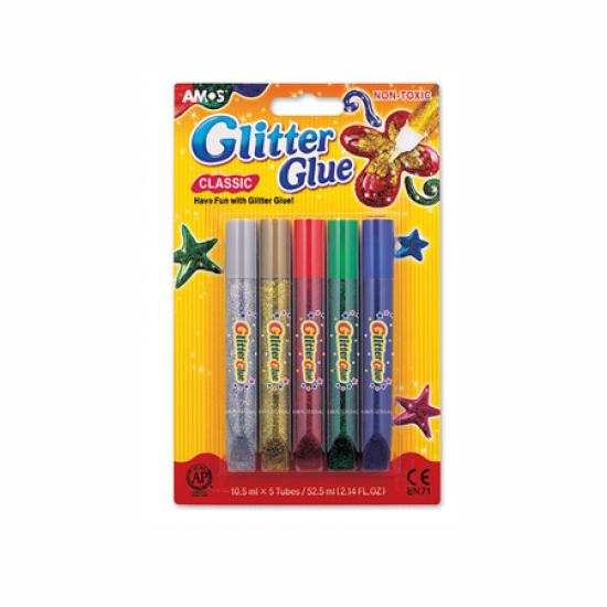 Κόλλα AMOS Glitter Set 5  Χ 10,5ml Κόλλες