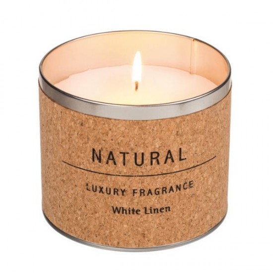 Λευκό αρωματικό κερί «λευκό λινό» σε βαζάκι με φελλό, Ø12xΥ10εκ. Κεριά