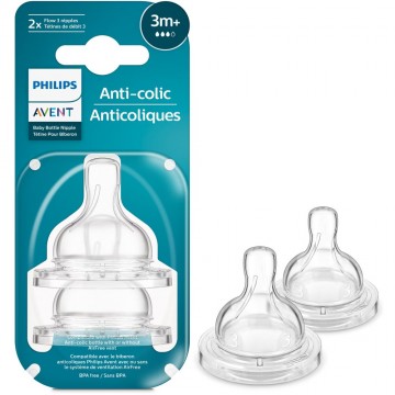 Philips Θηλές από Σιλικόνη Baby Bottle Flow 3 Nipple 2τμχ (SCY763/02) (PHISCY763.02)