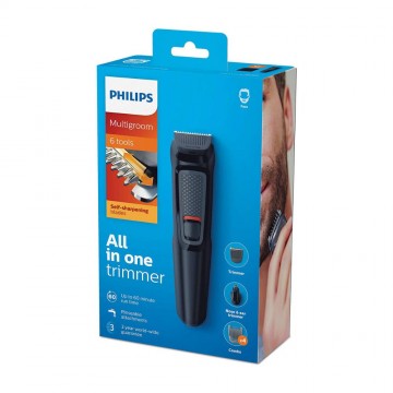 Philips Multigroom Series 3000 6 in 1 Σετ Επαναφορτιζόμενης Κουρευτικής Μηχανής Μαύρο (MG3710/15) (PHIMG3710.15)