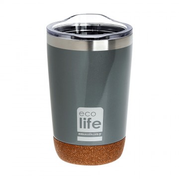 Θερμός Ecolife coffee light grey (cork bottom) 370ml διάφανο καπάκι