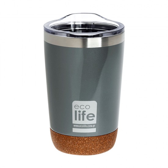 Θερμός Ecolife coffee light grey (cork bottom) 370ml διάφανο καπάκι Παγούρια - Θερμός