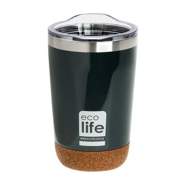 Θερμός Ecolife coffee dark green (cork bottom) 370ml διάφανο καπάκι